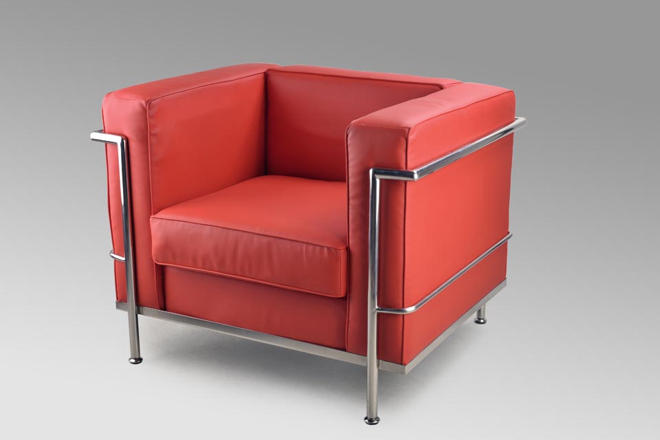Poltrona Le Corbousier ecopelle rossa 1 posto