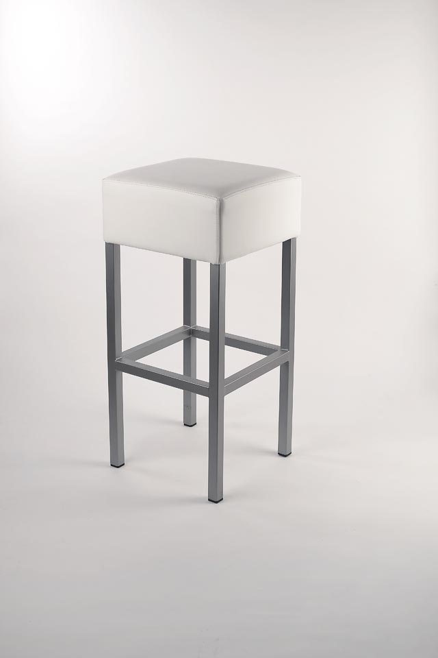 SGABELLO SEDUTA ECOPELLE BIANCA CM 32X32 GAMBA ALLUMINIO H CM 75