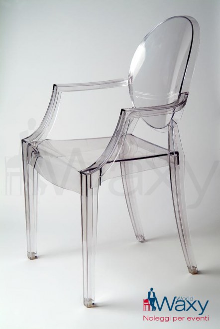 poltrona kartell mod. Louis Ghost in policarbonato trasparente con braccioli