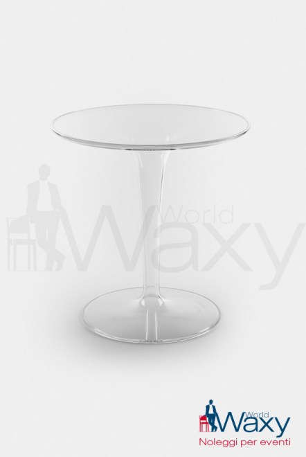 tavolo Kartell mod. TopTop 70x70 in melammina bianca con gamba plissè in policarbonato trasparente 