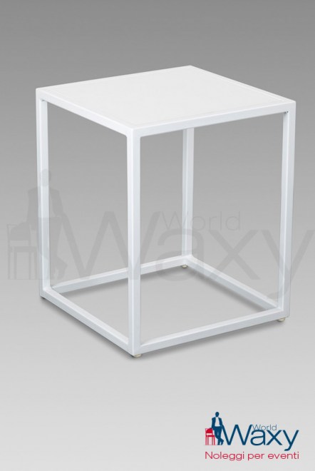 tavolo quadrato Tommy cm 40x40 h 48 piano legno bianco gambe metallo bianco