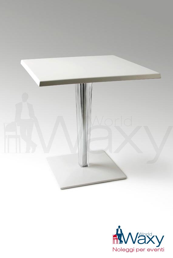 tavolo Kartell mod. TopTop 70x70 in melammina bianca con gamba plissè in policarbonato trasparente