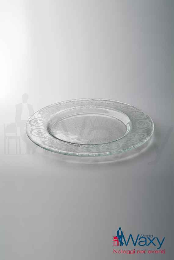 sottopiatto rotondo in vetro decorato trasparente d. cm 32