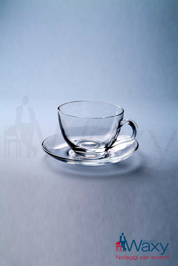 tazza cappuccino in vetro con piattino
